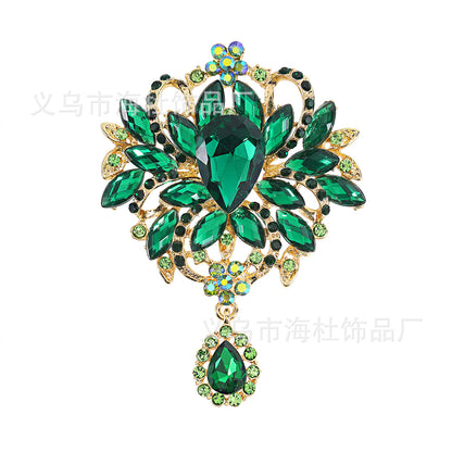 Alloy Crystal Glass Water Drop Brooch