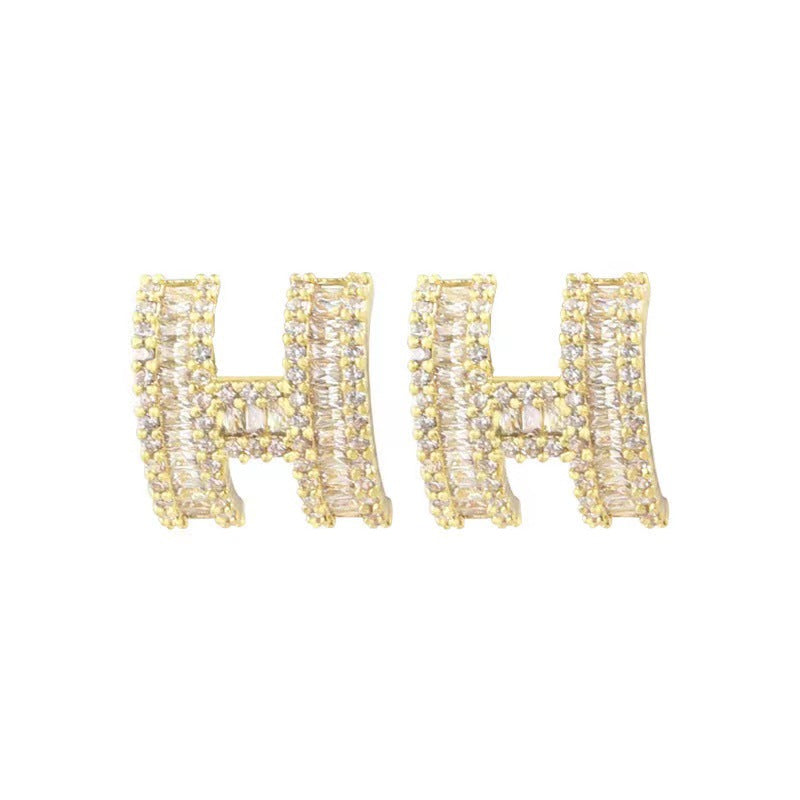 H-letter Stud Earrings, Elegant Ins Fashion, Minimalist Luxury Ear Jewelry for Women