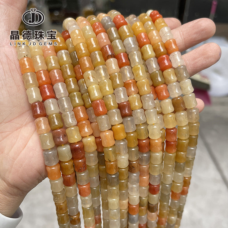 8 * 10Mm natural gold silk jade bamboo beads jade loose beads