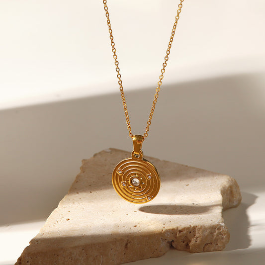 Geometric round zircon pendant necklace