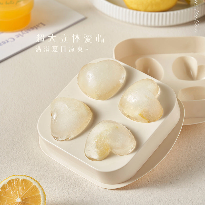 Heart-Shaped Four-Cavity Silicone Ice Cube Tray