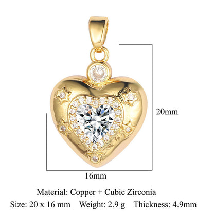 Heart-shaped colored zirconium copper micro-inlaid necklace pendant