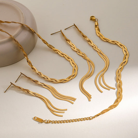 Braided Snake Bone Chain Necklace Bracelet Earrings