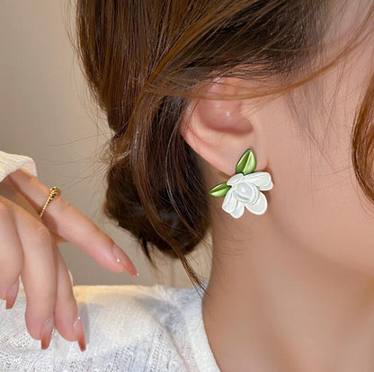 925 silver needle super fairy gardenia stud earrings