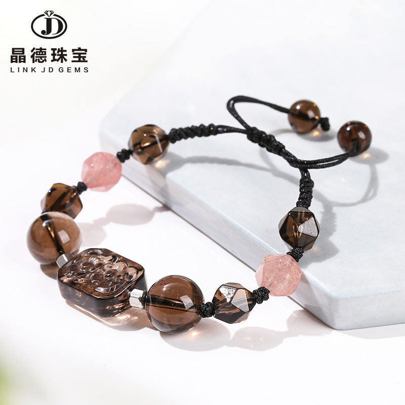 7A Natural Tea Crystal Braided Bracelet Ice Obsidian