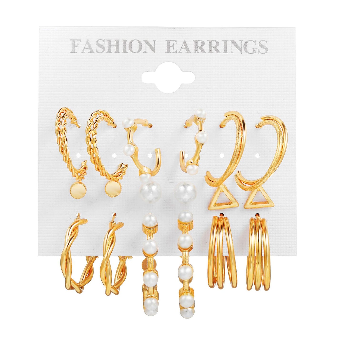 Pearl hoop earrings set 9 pieces