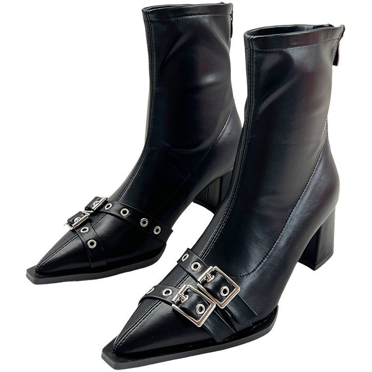 Boots French thick heel pointed