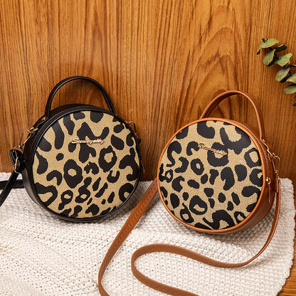 Vintage leopard print small round bag