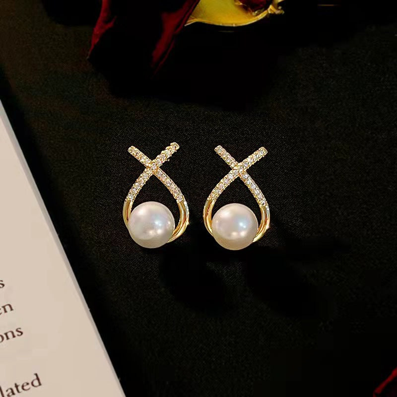 Sense Cross Pearl Letter Earrings Wholesale