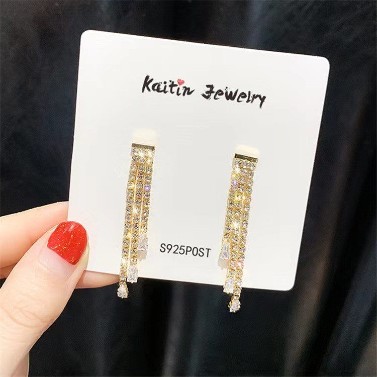 Flash diamond fringed zircon earrings