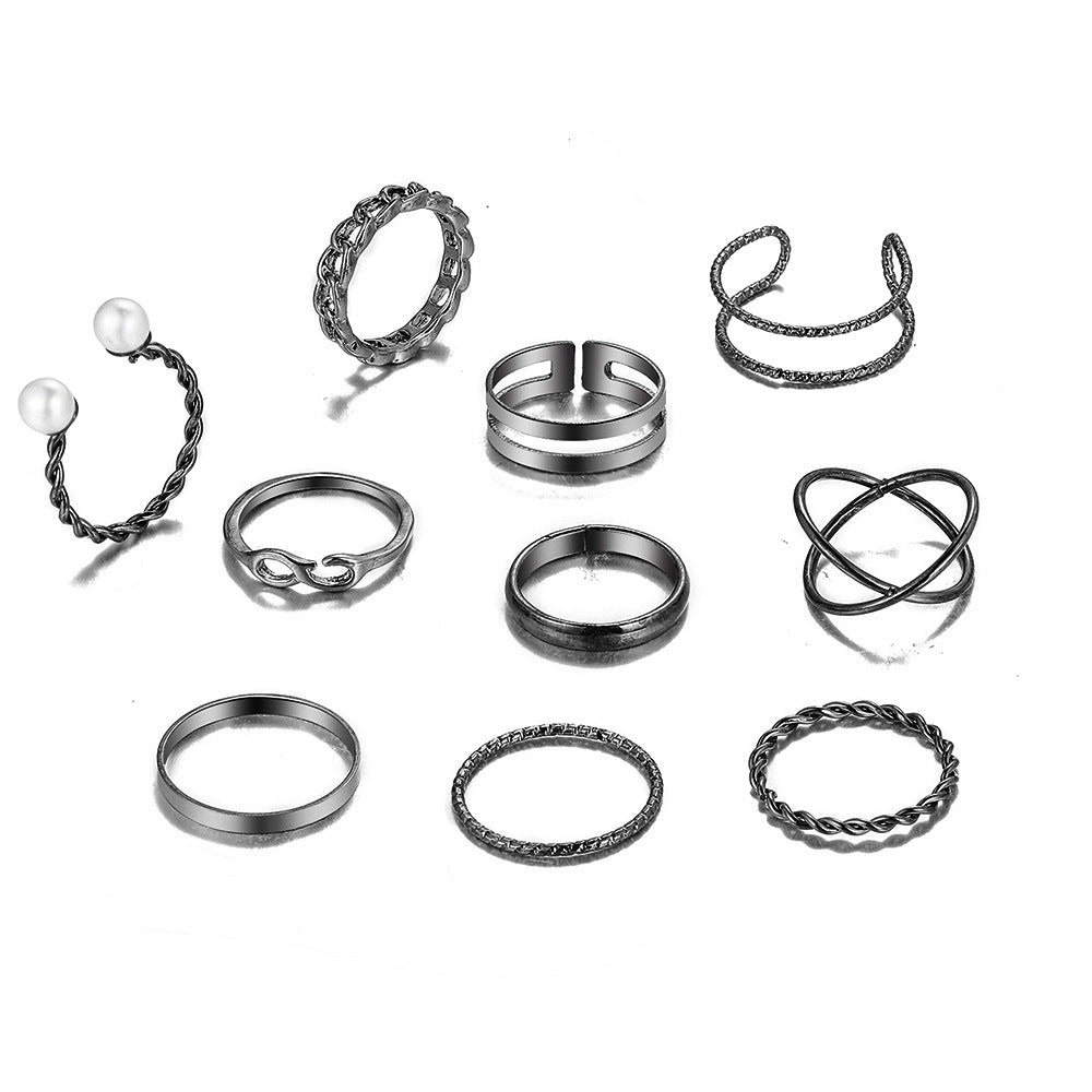 10-piece black ring set for women