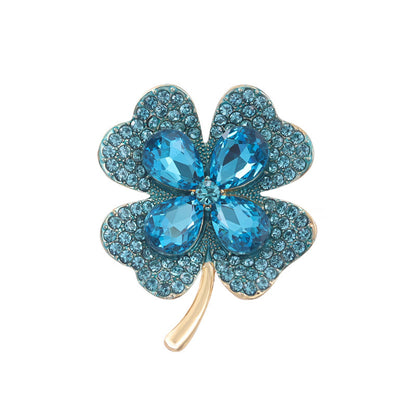 Four Leaf Clover Brooch Crystal Glass