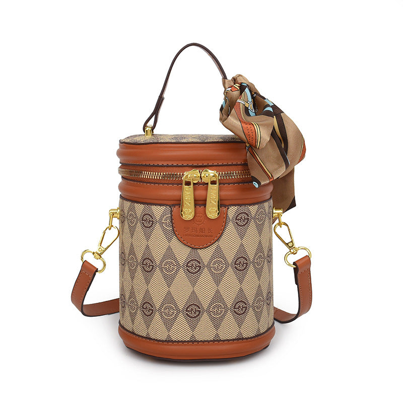 Silk scarf printed letter bucket bag