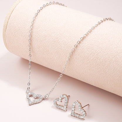 Full diamond heart necklace and earrings two-piece set