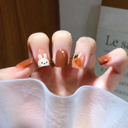 Bunny Gradient Warm Orange Fake Nails