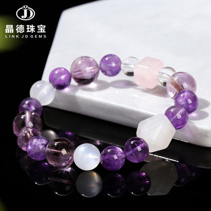 7A Natural Ice Transparent Amethyst Round Bead Bracelet