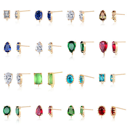 10 pcs/pack, drop-shaped brass crystal glass stud earrings.