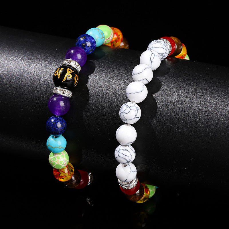 Natural volcanic stone colorful stone Liuzi mantra bracelet.