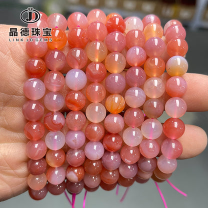 Peach Salt Source Agate Round Bead Bracelet