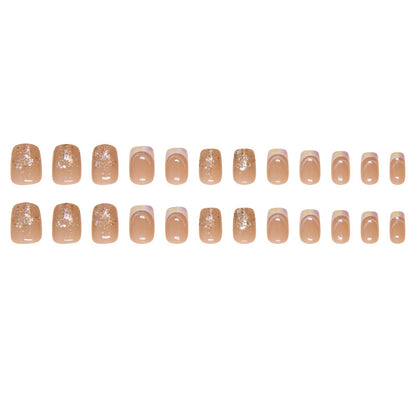 Wearable Fine Glitter Short Square French Nail Stickers 24 Pieces