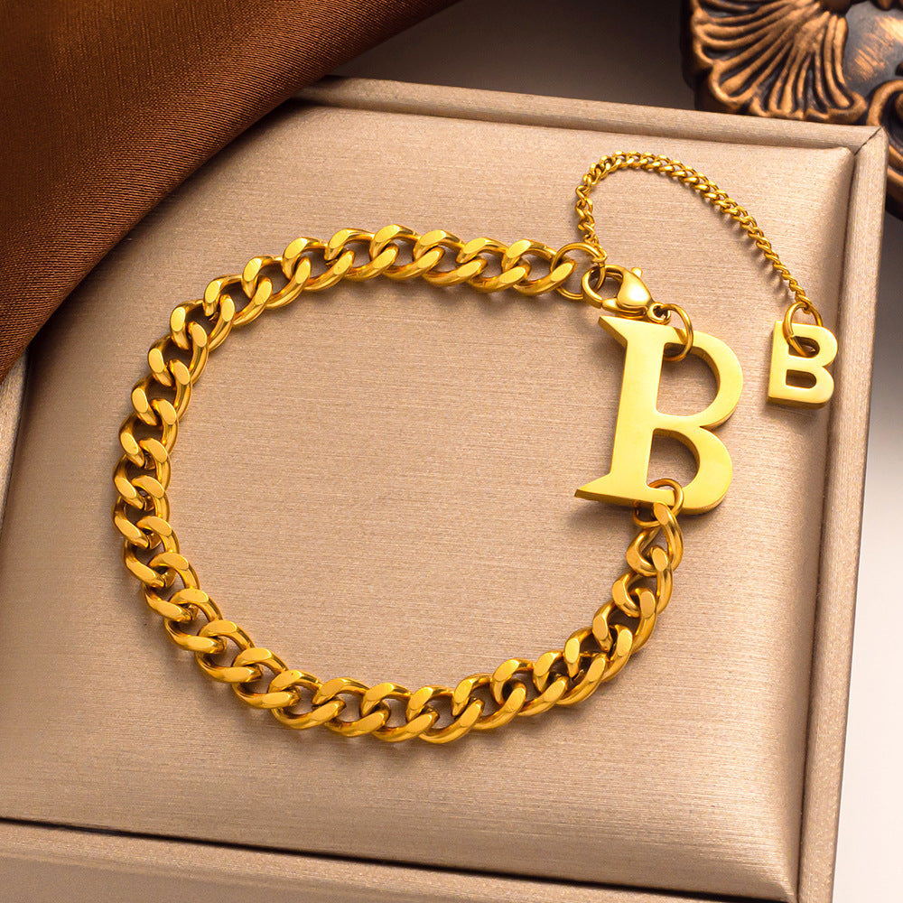 Minimalist Letter B Bracelet - Cuban Chain Design