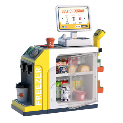 Children's Pretend Play Toy: Mini Supermarket Shopping Counter with Simulation Coffee Machine Sales Counter Simulation Toy