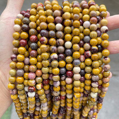 Mookaite - Perlas sueltas redondas de piedra amarilla con forma de huevo natural 