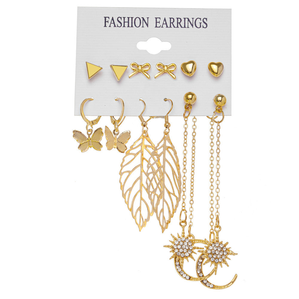 6 new personality moon punk gold earrings