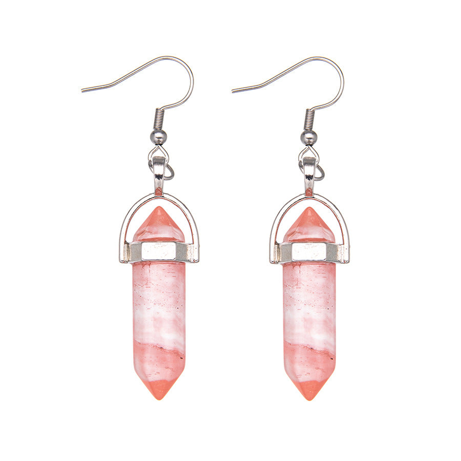 Crystal Hexagonal Column Pendant Stainless Steel Earrings