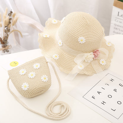 Sun Hat Girls' New Summer Straw Bag Set UV Princess Baby