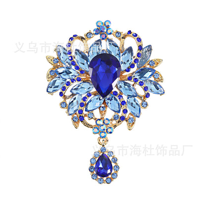 Alloy Crystal Glass Water Drop Brooch