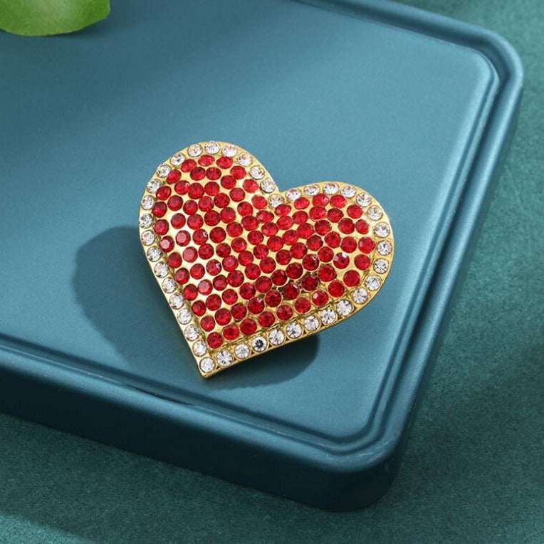 Red Rhinestone Love Brooch Female