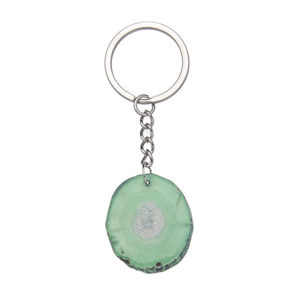 Natural stone agate piece raw stone stainless steel keychain