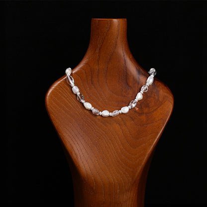 Natural White Crystal Conformal Bead Baroque Pearl Necklace