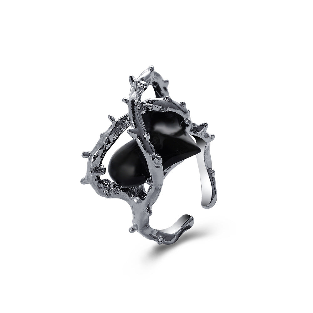 Black Wind Ring Imprisoned Heart Metal Open Ring