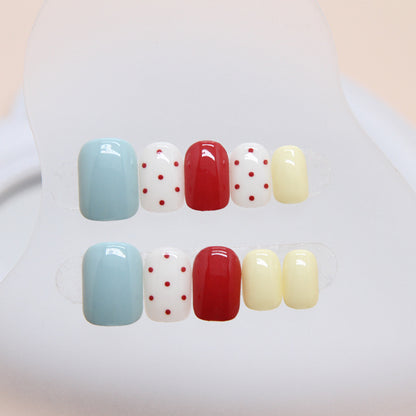 Polka Dot Short Square Vintage Nail Stickers 24 Pieces