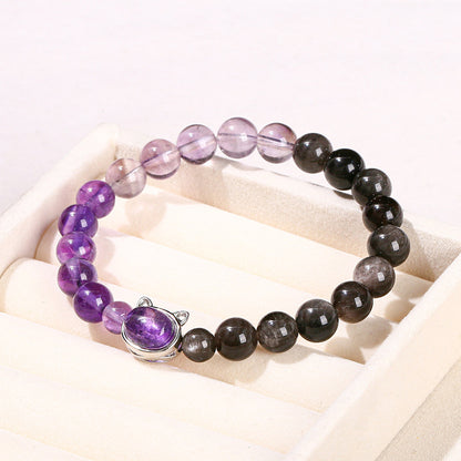 5A Natural Silver Obsidian Amethyst Bead Bracelet