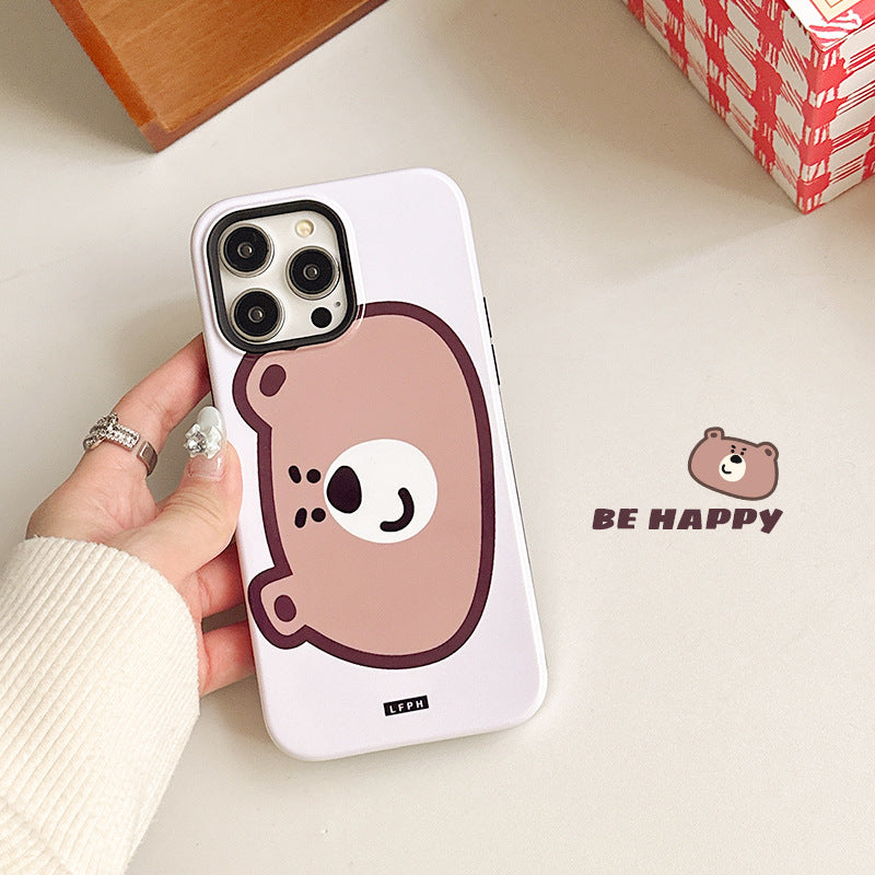 Apple 15 Pro Ins Film 2-in-1 Cute Bear iPhone 12 Color Block