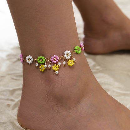 Flower pendant anklet