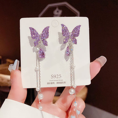 Temperament purple butterfly stud earrings