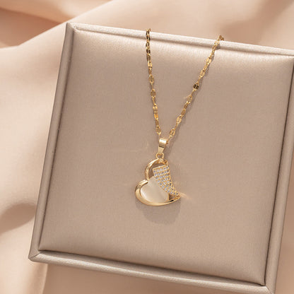 Gold-plated stainless steel necklace with cat's eye pendant