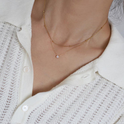 Single diamond small double layer necklace