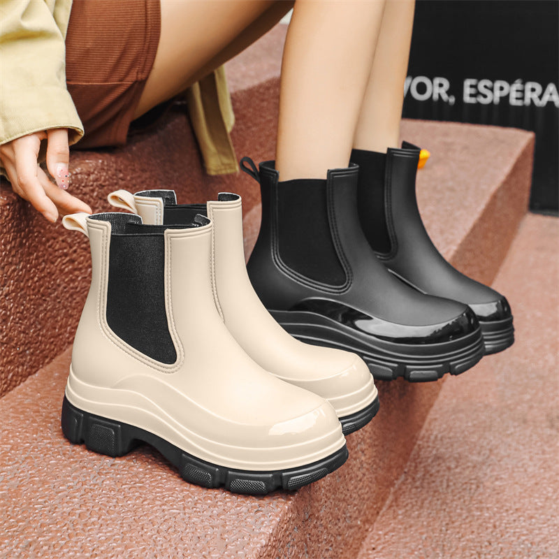 Rain boots thick-soled wear-resistant elastic band