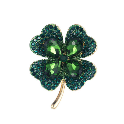 Four Leaf Clover Brooch Crystal Glass