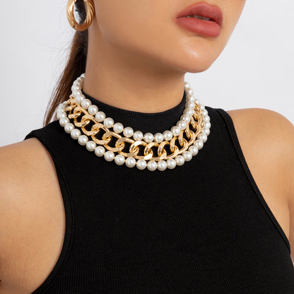 Jewelry exaggerated imitation pearl multi-layer necklaces