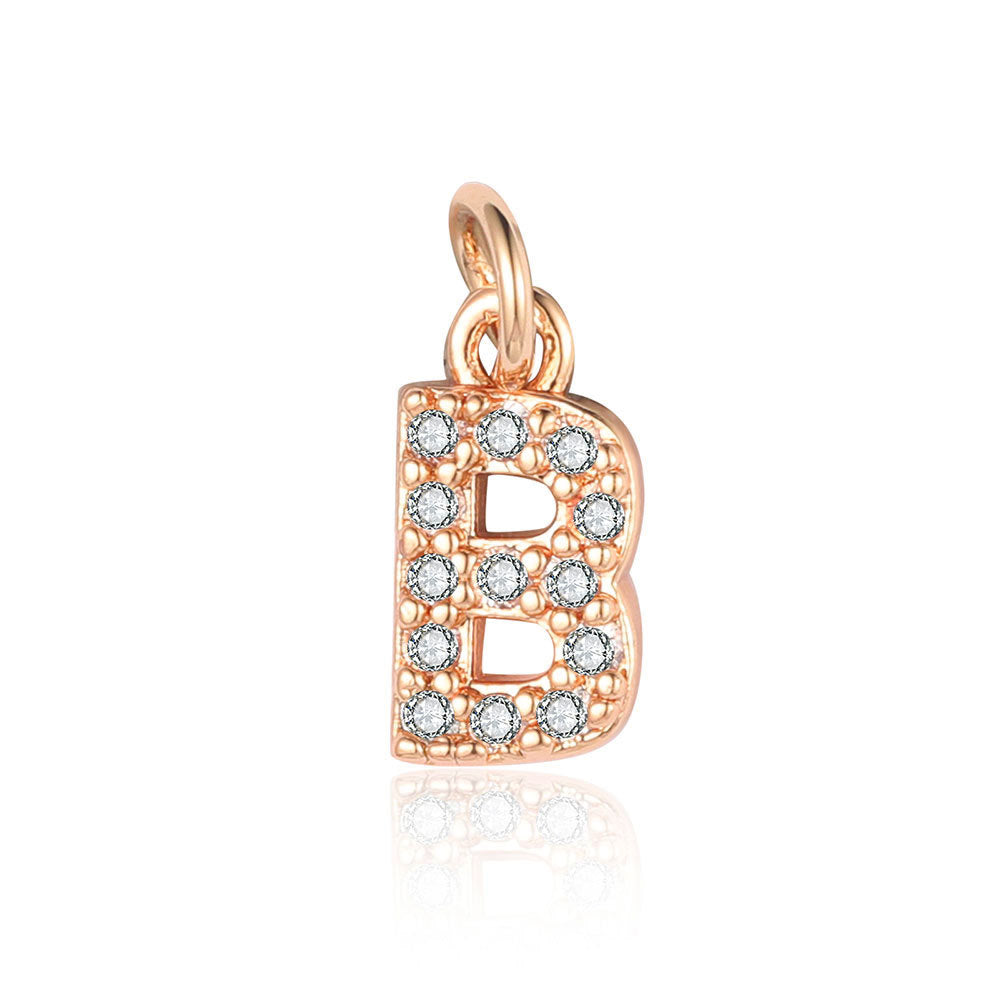 26 rose gold English letter copper zircon pendants.