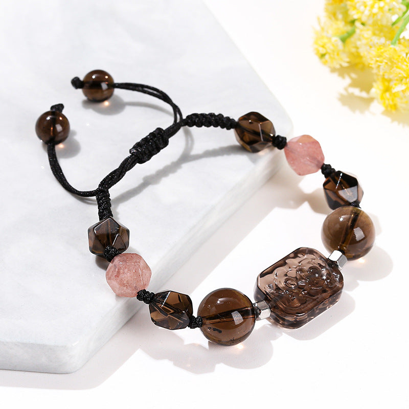 7A Natural Tea Crystal Braided Bracelet Ice Obsidian