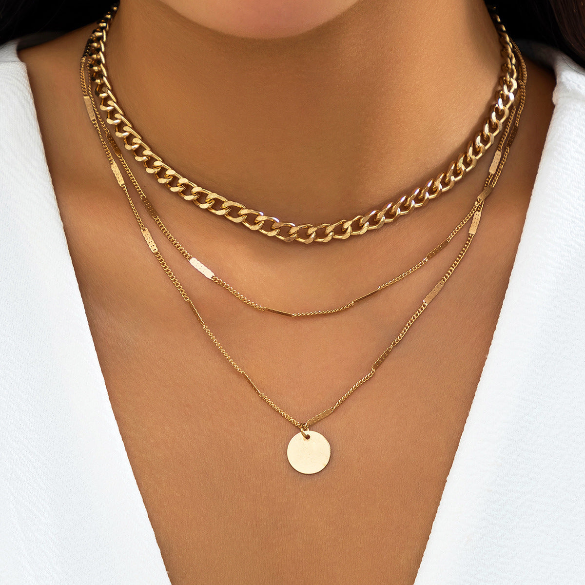 Pearl geometric disc sweet cool necklace