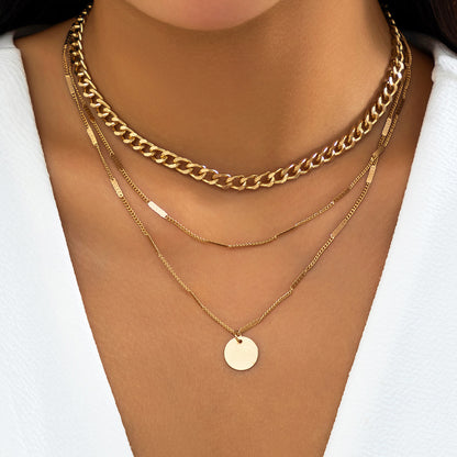 Pearl geometric disc sweet cool necklace