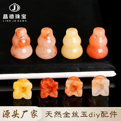 Cuentas sueltas de Linghua de viento de calabaza de jade tallada en jade de seda dorada 